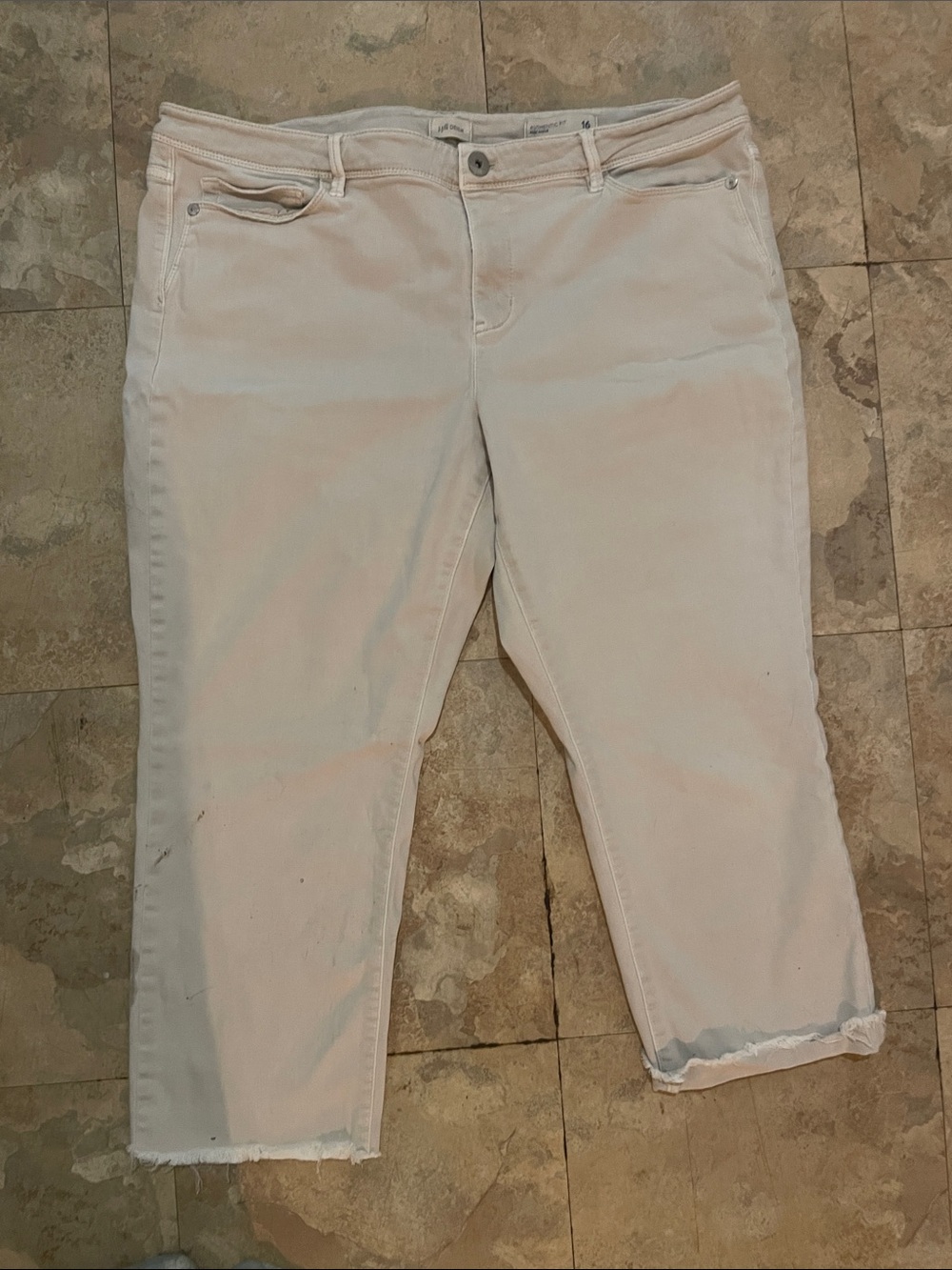 J. Jill Light Cream Crop Pants with Raw Hem